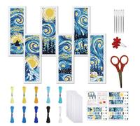 FREEBLOSS 6 Set 11CT Cross Stitch Bookmarks Kit Starry Sky Stamped Cross Stitch Kit DIY Embroidery Bookmark Set with Instruction for Adults Beginners Gift for Reading Enthusiasts 20x6cm/8x2.4inch