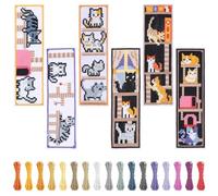 FREEBLOSS 6 Set Book Cross Stitch Bookmark Kits Bookmark Embroidery Kit Cat Pattern Embroidery Starter Kit for Beginners Stamped Cross Stitch Kit for Adults