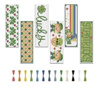 FREEBLOSS 6 Set Bookmark Cross Stitch Kits Lucky Four Leaf Clover Embroidery Kit Stitch Bookmark Cross Stitch Kits Punch Needle Kit for Beginners Bookmark Making Kit for St. Patrick's Day Gift
