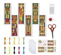 FREEBLOSS 6 Set Bookmark Cross Stitch Kits Stitch Bookmark Cross Stitch Kits with Instructions Gothic Stained Glass Pattern Cross Stitch Kit for Beginners Bookmark Making Kit for Gift, Red