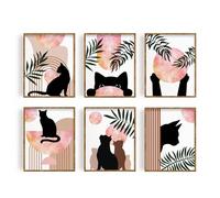 FREEBLOSS 6 Set Canvas Wall Art Prints Bohemian Plants Cat Art Prints 8"x10" Colorful Painting Abstract Canvas Print Wall Art Paintings for Home Vintage Room Bar Decor Unframed