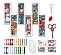 FREEBLOSS 6 Set Christmas Cross Stitch Bookmark Kit for Adult Beginners Snowman Santa Claus Stamped Cross Stitch Kits Bookmarks Embroidery Kit with Instructions for Gift 11CT 8"x2.4"