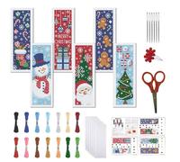 FREEBLOSS 6 Set Christmas Cross Stitch Bookmark Kits Snowman Santa Claus Stamped Cross Stitch Kit DIY Bookmark Craft Kit with Instructions for Beginners, 20x6cm/8x2.4inch