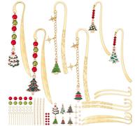 FREEBLOSS 6 Set Christmas Metal Hook Bookmarks Kit Colorful Beads Metal Bookmark Handmade Gift Pearls&Beads Bookmarkers for Craft Silver Bookmarks for Women Gift