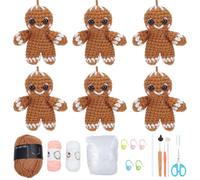FREEBLOSS 6 Set Crochet Gingerbread Man Crochet Kit for Beginner Christmas Crochet Kit with Step by Step Video Handmade Crochet Set Christmas Ornament Learn to Knitting Kits for Adults