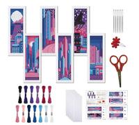 FREEBLOSS 6 Set Cross Stitch Bookmark Kit 11 CT Complete Cross Stitch Kit DIY Embroidery Bookmark Kits for Adult Beginners with Instructions, City Scenes, 8" x 2.4"