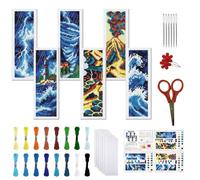 FREEBLOSS 6 Set Cross Stitch Bookmark Kit 11 CT Stamped Cross Stitch Kit DIY Embroidery Bookmark Kits for Adult Beginners with Instructions, Natural Scene, 6 x 20 cm/8" x 2.4"