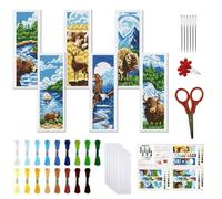 FREEBLOSS 6 Set Cross Stitch Bookmark Kit 11 CT Stamped Cross Stitch Kit DIY Embroidery Bookmark Kits for Adult Beginners with Instructions, Nature Scenery Pattern, 6 x 20 cm/8" x 2.4"