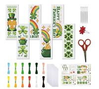 FREEBLOSS 6 Set Cross Stitch Bookmark Kit 11 CT Stamped Cross Stitch Kit DIY Embroidery Bookmark Kits for Adult Beginners with Instructions, St. Patrick's Day, 6 x 20 cm/8" x 2.4"