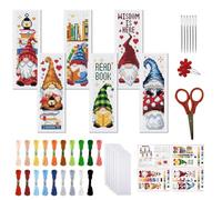 FREEBLOSS 6 Set Cross Stitch Bookmark Kit 11 CT Stamped Cross Stitch Kit DIY Embroidery Bookmark Kits for Adult Beginners with Instructions, Gnome Pattern, 6 x 20 cm/8" x 2.4"