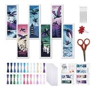 FREEBLOSS 6 Set Cross Stitch Bookmark Kit 11CT DIY Cross Stitch Kits Dragons and Nature Pattern Stamped Embroidery Kit with Instructions Bookmark Making Set for Adult Beginners 8x2.4inch
