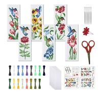 FREEBLOSS 6 Set Cross Stitch Bookmark Kit 11CT DIY Cross Stitch Kits Hummingbirds Pattern Stamped Embroidery Kit with Instructions Bookmark Making Set for Adult Beginners 8x2.4inch