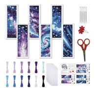 FREEBLOSS 6 Set Cross Stitch Bookmark Kit 11CT DIY Cross Stitch Kits Starry Sky Pattern Stamped Embroidery Kit with Instructions Bookmark Making Set for Adult Beginners 8x2.4inch