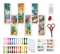 FREEBLOSS 6 Set Cross Stitch Bookmark Kit 11CT DIY Cross Stitch Kits Summer Fruits Pattern Stamped Embroidery Kit with Instructions Bookmark Making Set for Adult Beginners 8x2.4inch