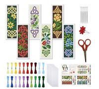 FREEBLOSS 6 Set Cross Stitch Bookmark Kit Celtic Knots Pattern Stamped Cross Stitch Kit 11CT Embroidery Kits with Instructions for Beginners Adult 20x6cm/8x2.4inch