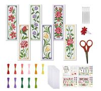 FREEBLOSS 6 Set Cross Stitch Bookmark Kit Cross Stitch Kit Vine Flowers Stamped Cross Stitch Bookmark with English Instruction Cross Stitch Kits for Adults DIY Bookmark Kit 8.7''x3.15''