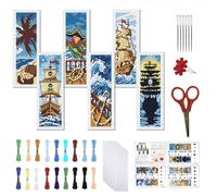 FREEBLOSS 6 Set Cross Stitch Bookmark Kit DIY Pirate Pattern Stamped Bookmark Crossstitch Kits Adult Embroidery Kit with Instructions for Beginner 8"x2.4" 11CT