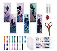 FREEBLOSS 6 Set Cross Stitch Bookmark Kit for Adult Beginners Mermaids Stamped Cross Stitch Kits Embroidery Bookmarks Kit with Instructions Crossstitch Kits for Gift 8x2.4inch