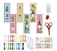 FREEBLOSS 6 Set Cross Stitch Bookmark Kit St. Patrick Gnome Pattern Stamped Cross Stitch Kit 11CT Christmas Embroidery Kits with Instructions for Beginners Adult 20x6cm/8x2.4inch