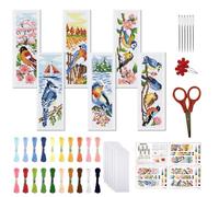 FREEBLOSS 6 Set Cross Stitch Bookmark Kit Stamped Cross Stitch Kit Four Flower and Birds Pattern Embroidery Set with Instruction for Adults 22x6cm/8x2.4''
