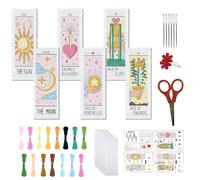 FREEBLOSS 6 Set Cross Stitch Bookmark Kit Stamped Cross Stitch Kit Tarot Cards Theme Embroidery Set with Instruction for Adults 8''*2.4''
