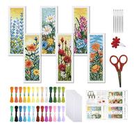 FREEBLOSS 6 Set Cross Stitch Bookmark Kit Wild Flowers Pattern Stamped Cross Stitch Kit 11CT Embroidery Kits with Instructions for Beginners Adult 20x6cm/8x2.4inch
