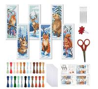 FREEBLOSS 6 Set Cross Stitch Bookmark Kit Winter Animals Pattern Stamped Cross Stitch Kit 11CT Embroidery Kits with Instructions for Beginners Adult 20x6cm/8x2.4inch