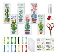 FREEBLOSS 6 Set Cross Stitch Bookmark Kits Cactus Potted Plant Pattern Stamped Cross Stitch Kit 11CT Embroidery Kit with Instructions for Beginners 20x6cm/8x2.4inch