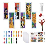 FREEBLOSS 6 Set Cross Stitch Bookmark Kits Cat Pattern Stamped Cross Stitch Kit DIY Embroidery Kit Bookmark Craft Kit with Instructions for Beginners 6x20cm