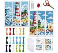 FREEBLOSS 6 Set Cross Stitch Bookmark Kits Colorful Lighthouse Pattern Stamped Cross Stitch Kit 11CT Embroidery Kit with Instructions for Beginners 8 * 2.4inch