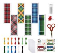 FREEBLOSS 6 Set Cross Stitch Bookmark Kits Colorful Plaid Pattern Stamped Cross Stitch Kit 11CT Embroidery Kit with Instructions for Beginners 20x6cm/8x2.4inch