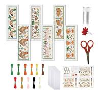 FREEBLOSS 6 Set Cross Stitch Bookmark Kits Farm Animal DIY Bookmarks Kit for Gift Adults Stamped Cross Stitch Kit DIY Embroidery Bookmarks for Beginners with Instructions 6x20cm/8x2.4inch