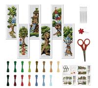 FREEBLOSS 6 Set Cross Stitch Bookmark Kits Tree House Counted Cross Stitch Kit Hand Embroidery Kit Big Tree Pattern Stamped Cross Stitch Kit Embroidery Starter Kit for Adults Gift 6 * 20cm