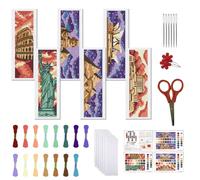 FREEBLOSS 6 Set Cross Stitch Bookmark Stamped Cross Stitch Kit with Colorful Places of Historic Interest Embroidery Kit with Instruction DIY Bookmark Kit for Gift Adults 8.66''*3.14''