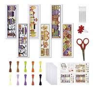 FREEBLOSS 6 Set Cross Stitch Bookmark Stamped Cross Stitch Kit with Halloween House Patterns Embroidery Kit with Instruction DIY Bookmark Kit for Gift Adults 8''x2.4''