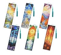 FREEBLOSS 6 Set Diamond Art Kits Bookmarks Stained Glass Art Pattern Diamond Painting Bookmark DIY Book Makers Kits Arts and Crafts for Gift Book Lovers 2.3x7.7