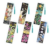 FREEBLOSS 6 Set DIY Diamond Art Bookmarks Tarot Pattern Diamond Painting Bookmark Kit with Instructions DIY Bookmark Craft Supplies for Book Lovers Adults Gift 2.3x7.7