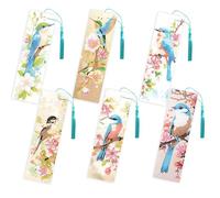 FREEBLOSS 6 Set DIY Diamond Painting Bookmarks with Crystal Pendant Bird and Flower Pattern Bookmark Diamond Art Kits with Instructions for Beginners Book Lovers Small Gifts, 2.3"x7.7"
