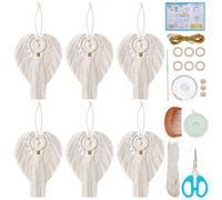 FREEBLOSS 6 Set DIY Macrame Angel Kit Macrame Angel Hanging Ornament Boho Macrame Wall Hanging Decor Macrame DIY Kit for Mom Girls(White)