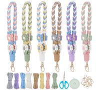 FREEBLOSS 6 Set DIY Macrame Keychain Kit Macrame Kit for Beginners 6 Colors Macrame Flower Keychain Charms for Wallet Car Key Macrame Tassels Craft Kits with Video Tutorial for Adults Macrame Gift