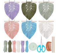 FREEBLOSS 6 Set DIY Macrame Leaf Wall Hanging Beginners Macrame Kit Leaf Woven Tapestry Feather Wall Hanging 6 Color DIY Macrame Kit for Adults Birthday Gift