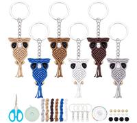 FREEBLOSS 6 Set DIY Macrame Owl Kit Macrame Owl Keychain Macrame Kit for Beginners Nylon String Macrame Owl Keychain Charms DIY Macrame Keychain Kit with Video Tutorial