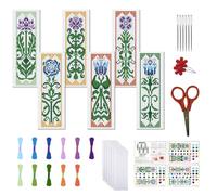 FREEBLOSS 6 Set Flowers Cross Stitch Bookmark Kits DIY Bookmarks Cross Stitch Kits Stamped Embroidery Bookmarks for Beginners Cross Stitch Projects for Book Lovers Embroidery Stitches Kit