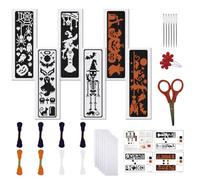 FREEBLOSS 6 Set Halloween Cross Stitch Bookmark Stamped Cross Stitch Kit with Magic Dream Patterns Skeleton Witch Cat Embroidery Kit with Instruction DIY Bookmark Kit for Gift Adults 8.67''x3''