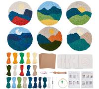 FREEBLOSS 6 Set Landscape Punch Needle Coaster Kit Craft Punch Needle Coaster Kit Punch Needle Rug Kit with Instructions, Punch Needle Fabric, Yarn, Hand Embroidery Kit for Beginners
