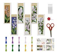 FREEBLOSS 6 Set Lily of The Valley Cross Stitch Bookmark Kits - Flowers DIY Bookmarks, Stamped Embroidery, Counted Cross Stitch Kit for Beginners & Adults - 22 * 8cm