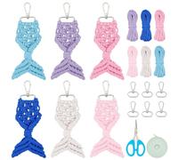 FREEBLOSS 6 Set Macrame Keychain Kit with Video Tutorial Fish Tail DIY Macrame Keychain Kit Macrame Hanging Ornament Macrame Hanging Decor DIY Macrame Kit for Beginners