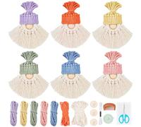 FREEBLOSS 6 Set Macrame Kit for Beginners Macrame Gnomes Santa Claus Kit Welcome Spring Colors Macrame Ornaments with Instruction Macrame Hanging Decor Macrame Kit for Adults Gift