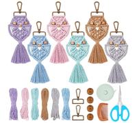 FREEBLOSS 6 Set Macrame Owl Kit DIY Keychain Kit Owl Macrame Keychain Kit Boho Key Ring for Women Macrame Kits for Beginners Video Tutorials for Adults Tassel Keychain Kits for Key Purse