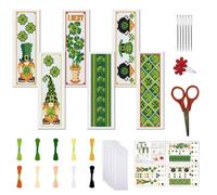 FREEBLOSS 6 Set Stamped Cross Stitch Bookmarks Kits St. Patrick's Day Themed Embroidery Bookmarks Kit Clover Gnomes Pattern Stamed Cross Stitch Kits for Adults Beginners with Clear Instructions